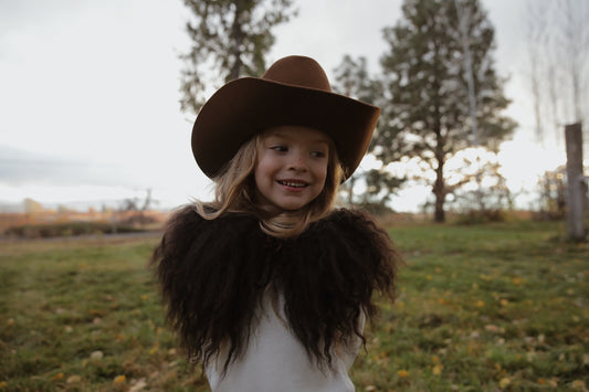 Kids black w/ brown woolie collar