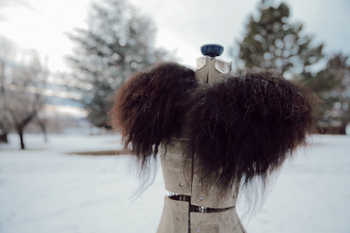 Fluffy chocolate brown woolie collar